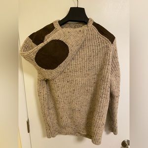 Carraig Donn Irish sweater with suede patches